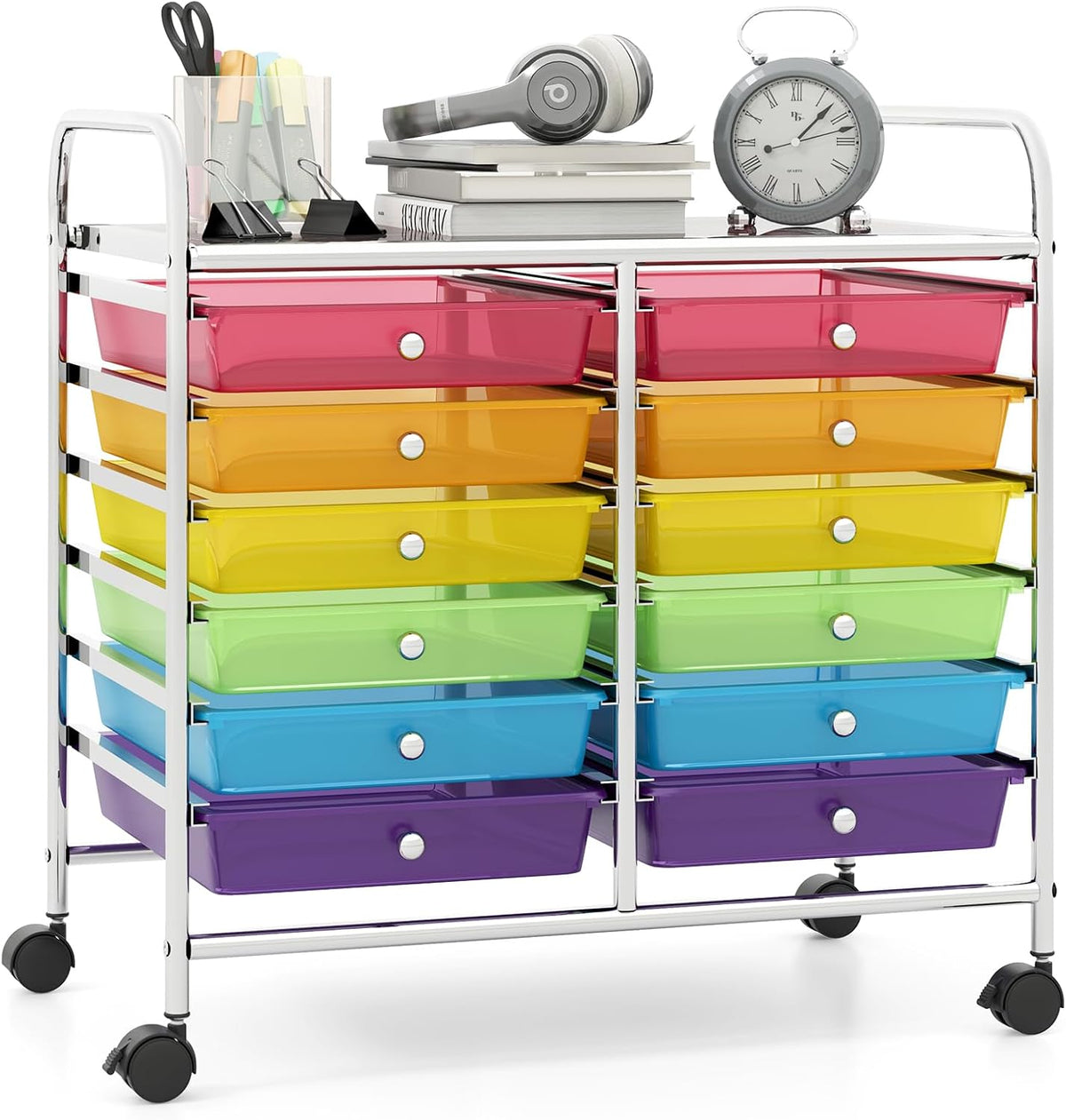 12 Drawers Rolling Cart for Office School Supplies - 25” x 15” x 24.5”