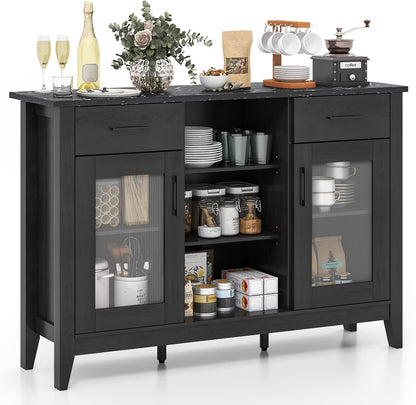Goflame Sideboard Buffet Cabinet with 2 Drawers, Kitchen Storage Cabinet w/2 Doors, Open Compartments
