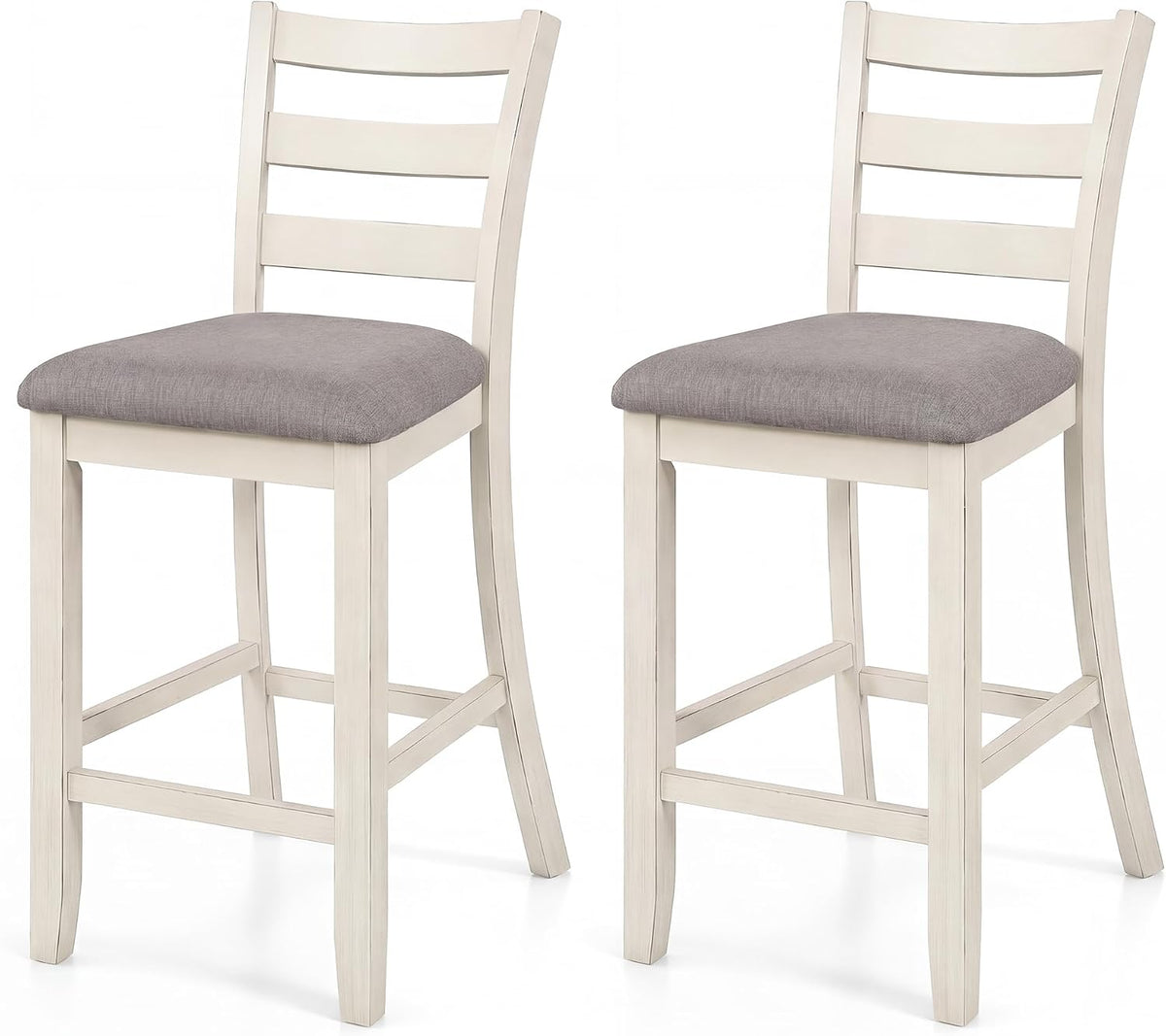 Goflame 26 Inch Farmhouse Upholstered Wooden Barstools with Footrest (2/4)