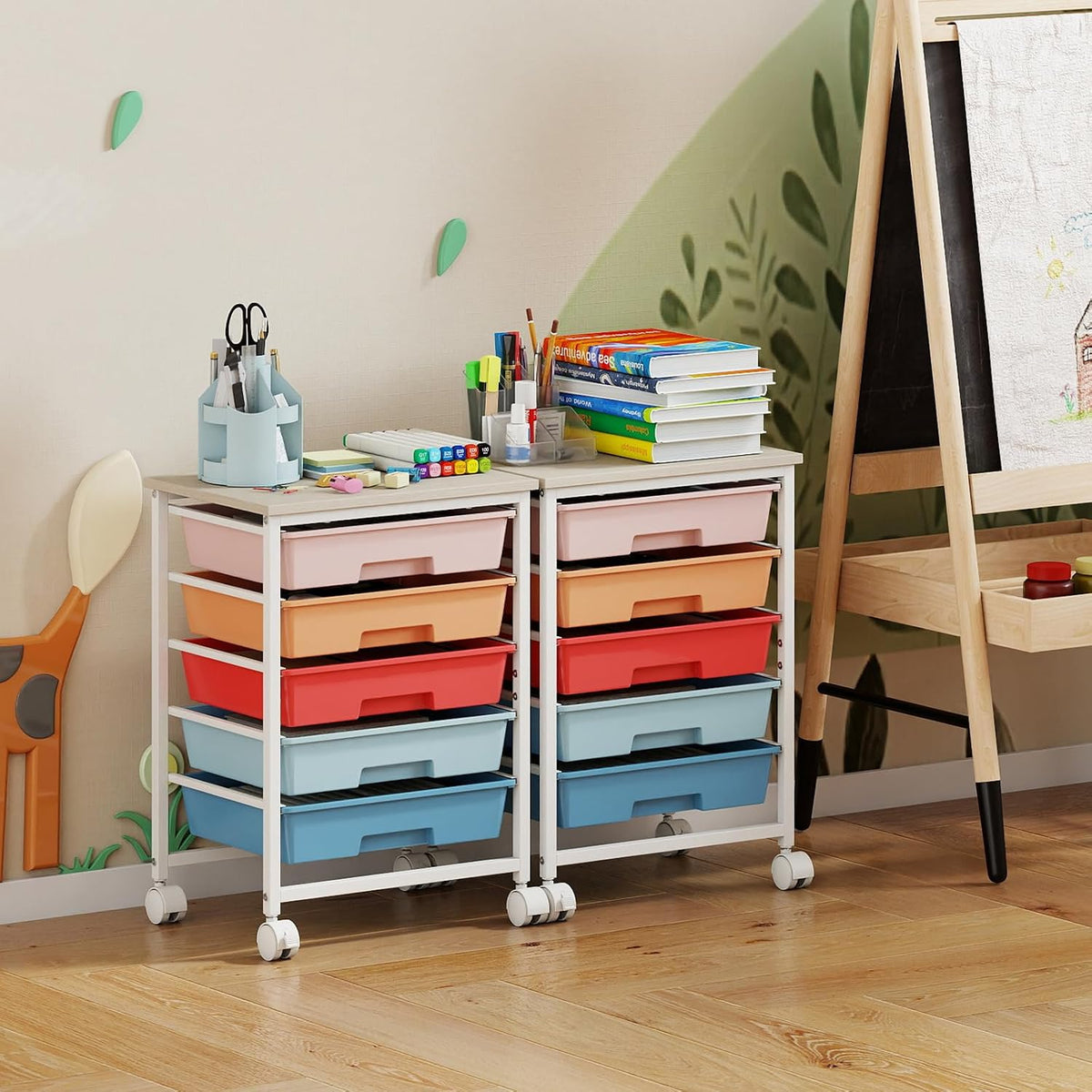 GOFLAME Rolling Storage Cart with Wooden Top