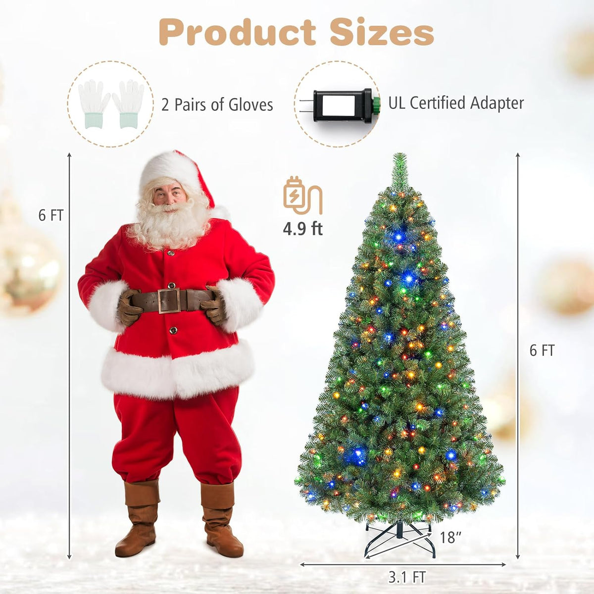 GOFLAME Artificial Christmas Tree | Dimmable Warm White & Multi-colored LED Lights