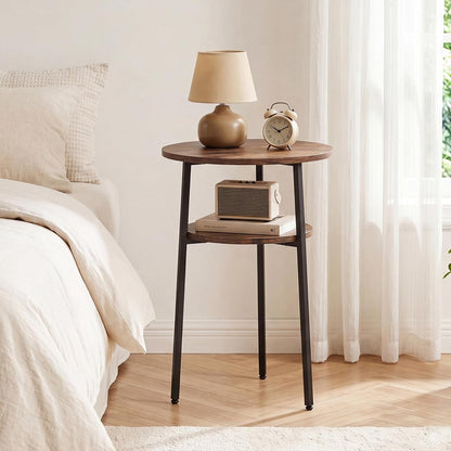 Goflame Round Side Table, 2-Tier End Table w/Metal Frame | Accent Nightstand Bedside Table w/ Storage Shelf for Small Space Sofa Couch Side