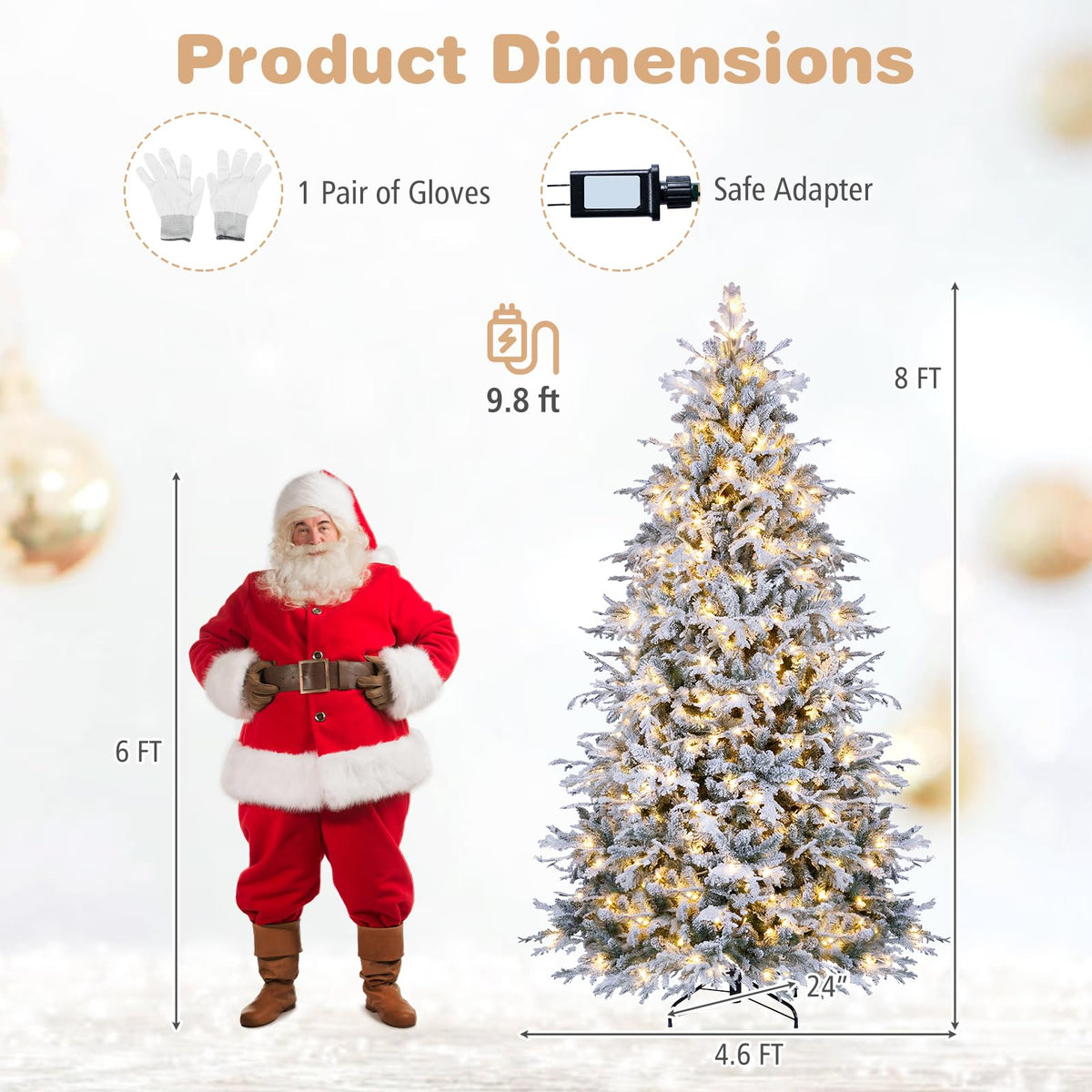 GOFLAME 5/6/7/8FT Pre-lit Christmas Tree | Snow Flocked Artificial Xmas Tree