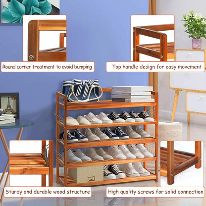 5-Tier Wood Shoe Rack Entryway Shoe Shelf Storage Organizer - Goflame