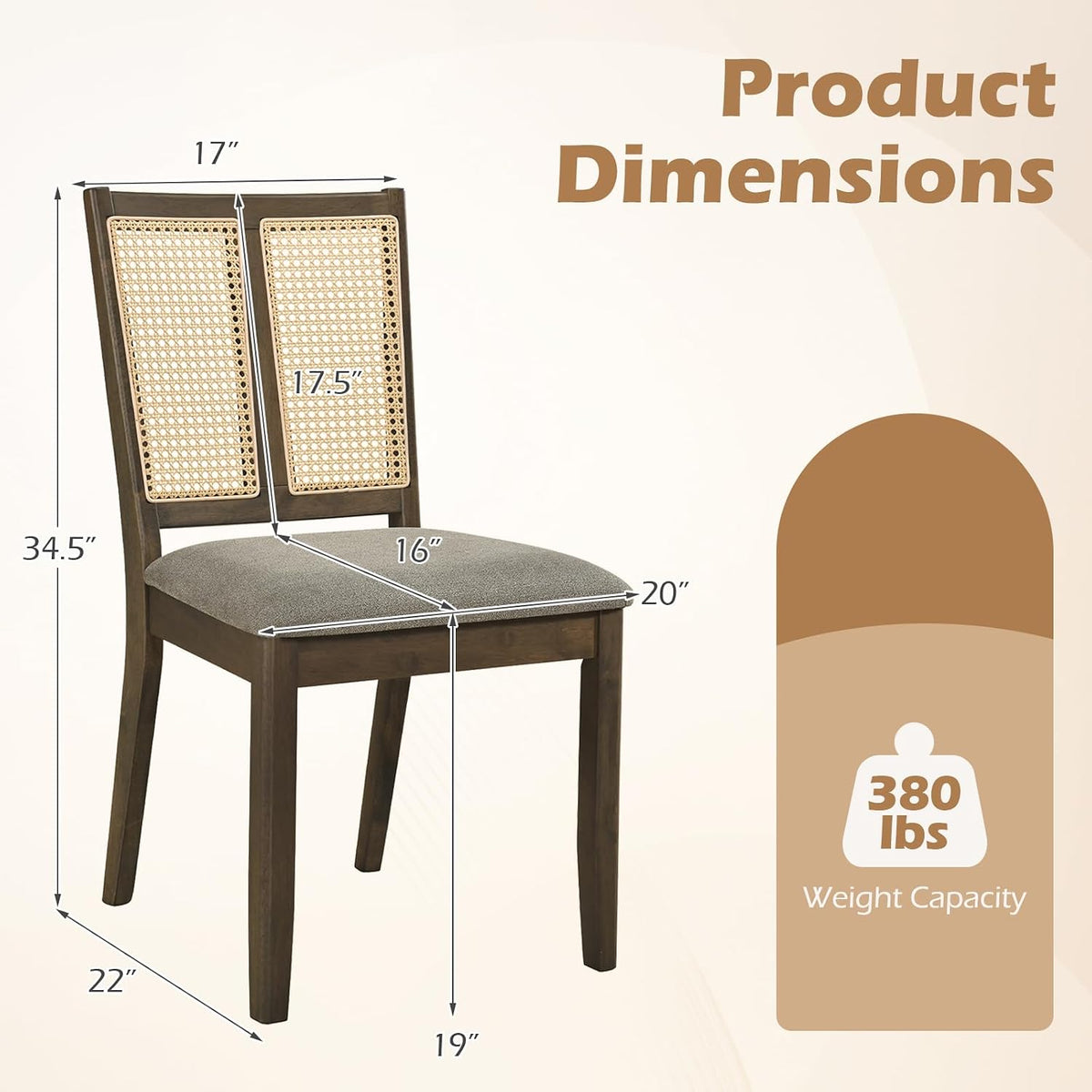 Goflame Rattan Dining Chairs Farmhouse Upholstered Kitchen Chairs | Boho Dining Room Chair w/Curved Backrest & Padded Seat