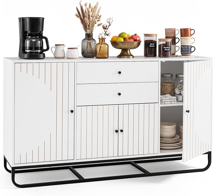 Goflame Modern Sideboard Buffet Cabinet with Storage & 2 Drawers| Coffee Bar Cabinet w/ Geometric Design
