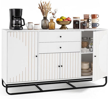 Goflame Modern Sideboard Buffet Cabinet with Storage & 2 Drawers| Coffee Bar Cabinet w/ Geometric Design