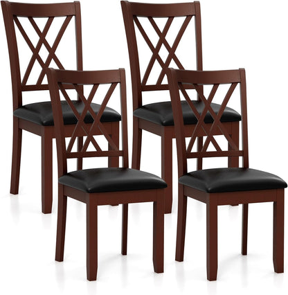Goflame Wood Dining Chairs Set of 2, Faux Leather Upholstered Kitchen Chairs with Rubber Wood Legs