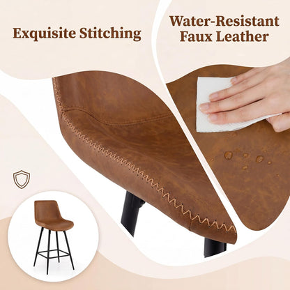 Goflame 24 Inch Faux Leather Upholstered Bar Stools Set of 2 | Counter Height Barstool with Backs & Footrests