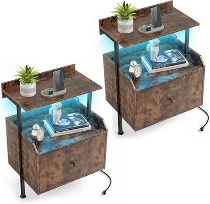 Goflame Nightstand w/Charging Station & LED Light (1/2)