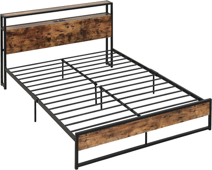 Goflame Full Bed Frame with Storage Headboard and Charging Station, with Outlets and USB Ports