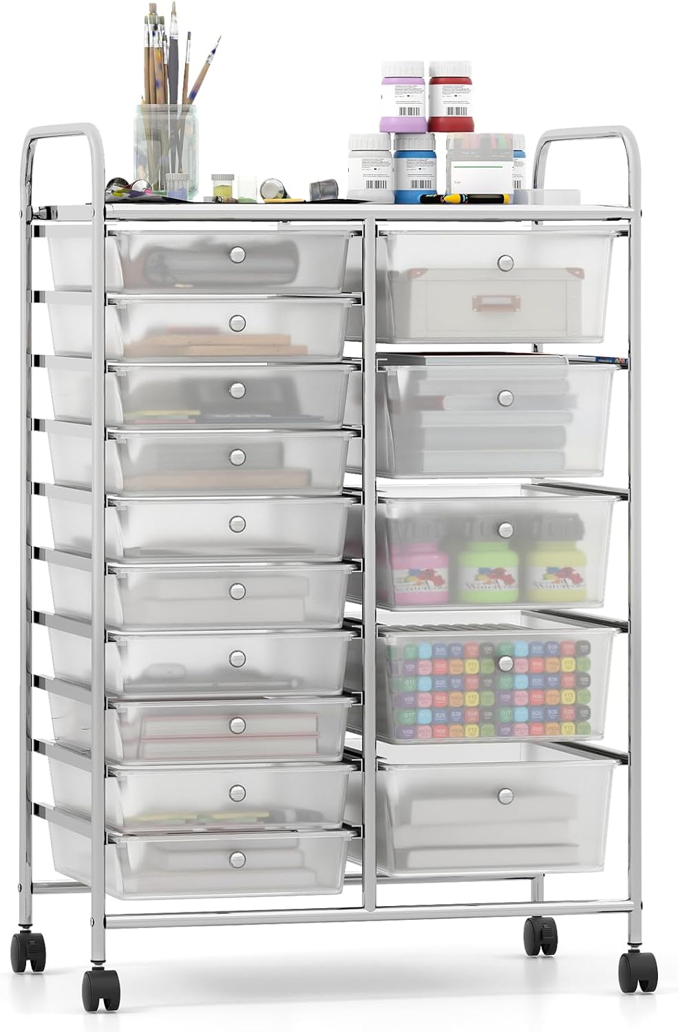 Goflame Rolling Storage Cart 15-Drawer Trolley with Chrome Plated Metal Frame
