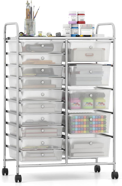 Goflame Rolling Storage Cart 15-Drawer Trolley with Chrome Plated Metal Frame