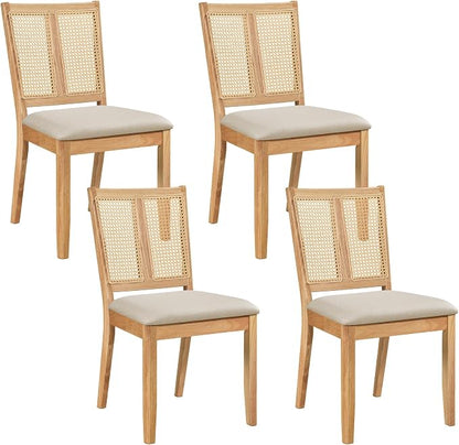 Goflame Rattan Dining Chairs Farmhouse Upholstered Kitchen Chairs | Boho Dining Room Chair w/Curved Backrest & Padded Seat