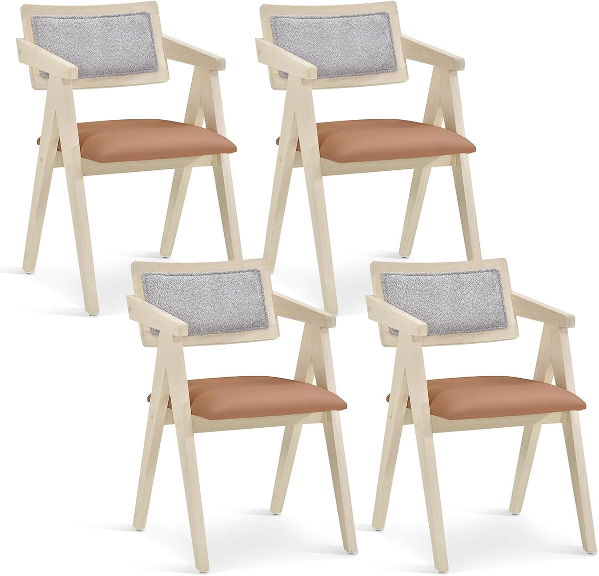 Goflame Wooden Dining Chairs Set of 2, Mid Century Upholstered Kitchen Chairs w/Leathaire Seat Cushions