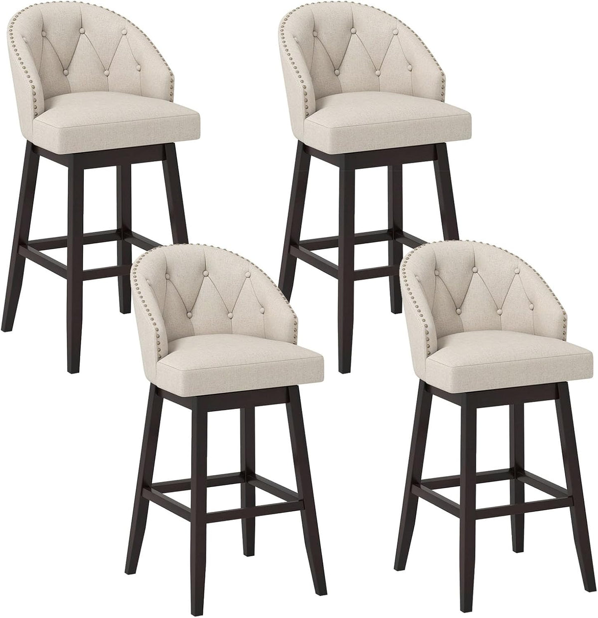 Goflame Modern Upholstered Bar Stools Set of 2/4, 31" Bar Height Swivel Kitchen Stools w/Button-Tufted Back