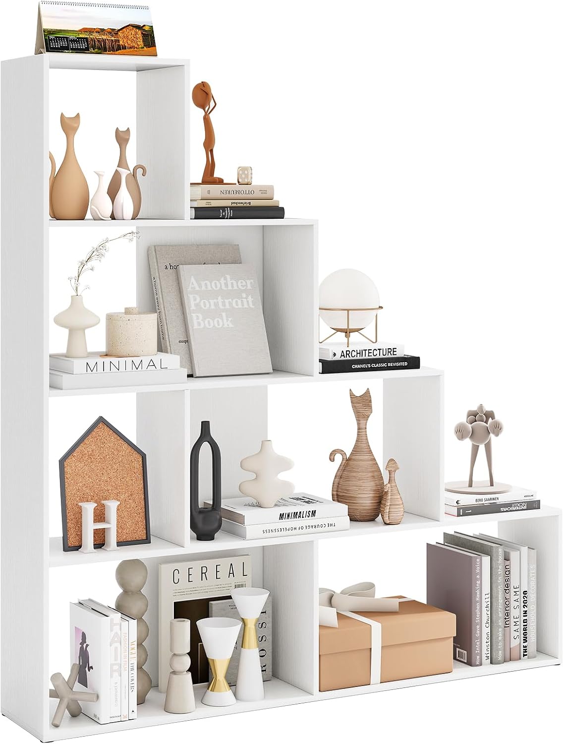 Goflame 6 Cube Geometric 4-Tier L-Shaped Bookcase with Cubes (1/2)