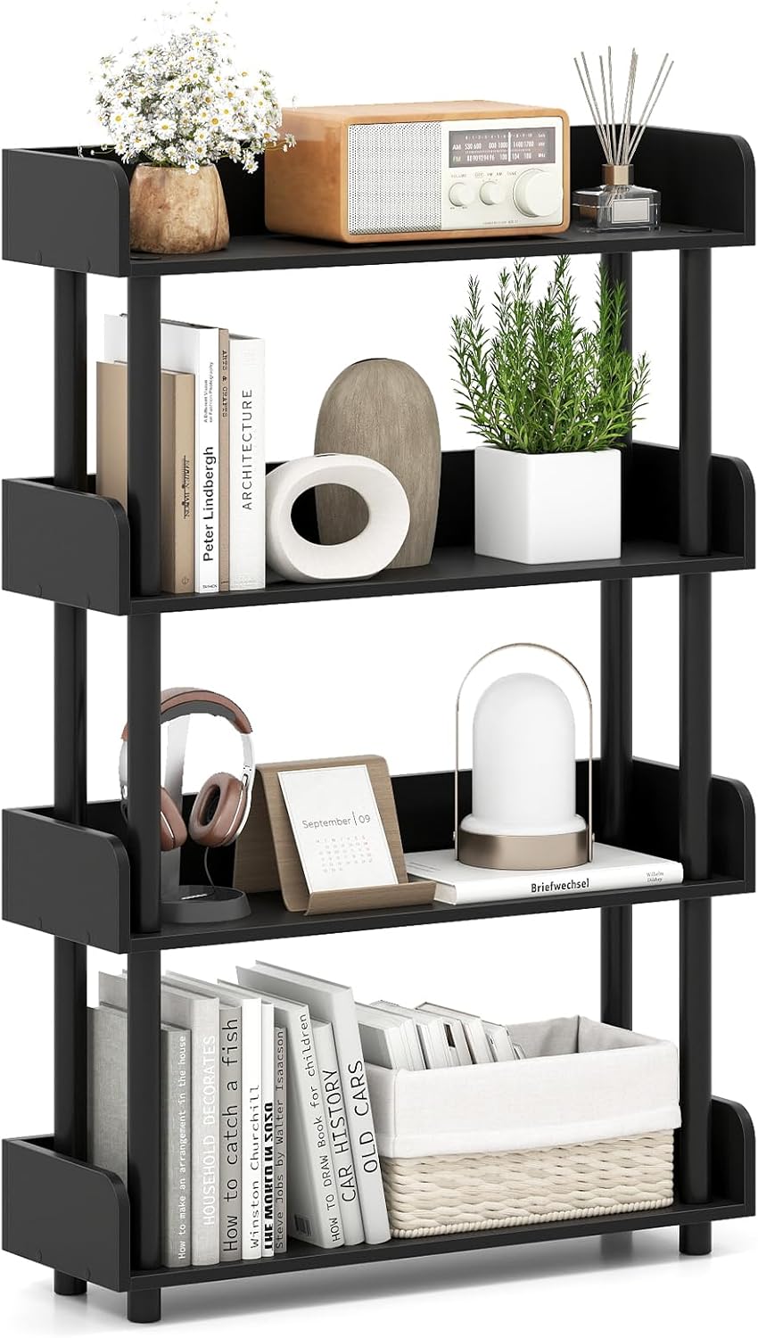 Goflame 4-Tier Freestanding Bookcase with Anti-Tipping Kit | 4 Shelf Bookcase for Living Room Bedroom Study