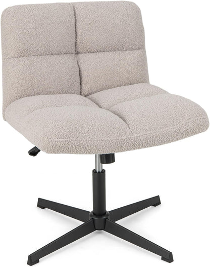 Goflame Cross Legged Office Chair, Faux Fur Armless Desk Chair with Wide Seat