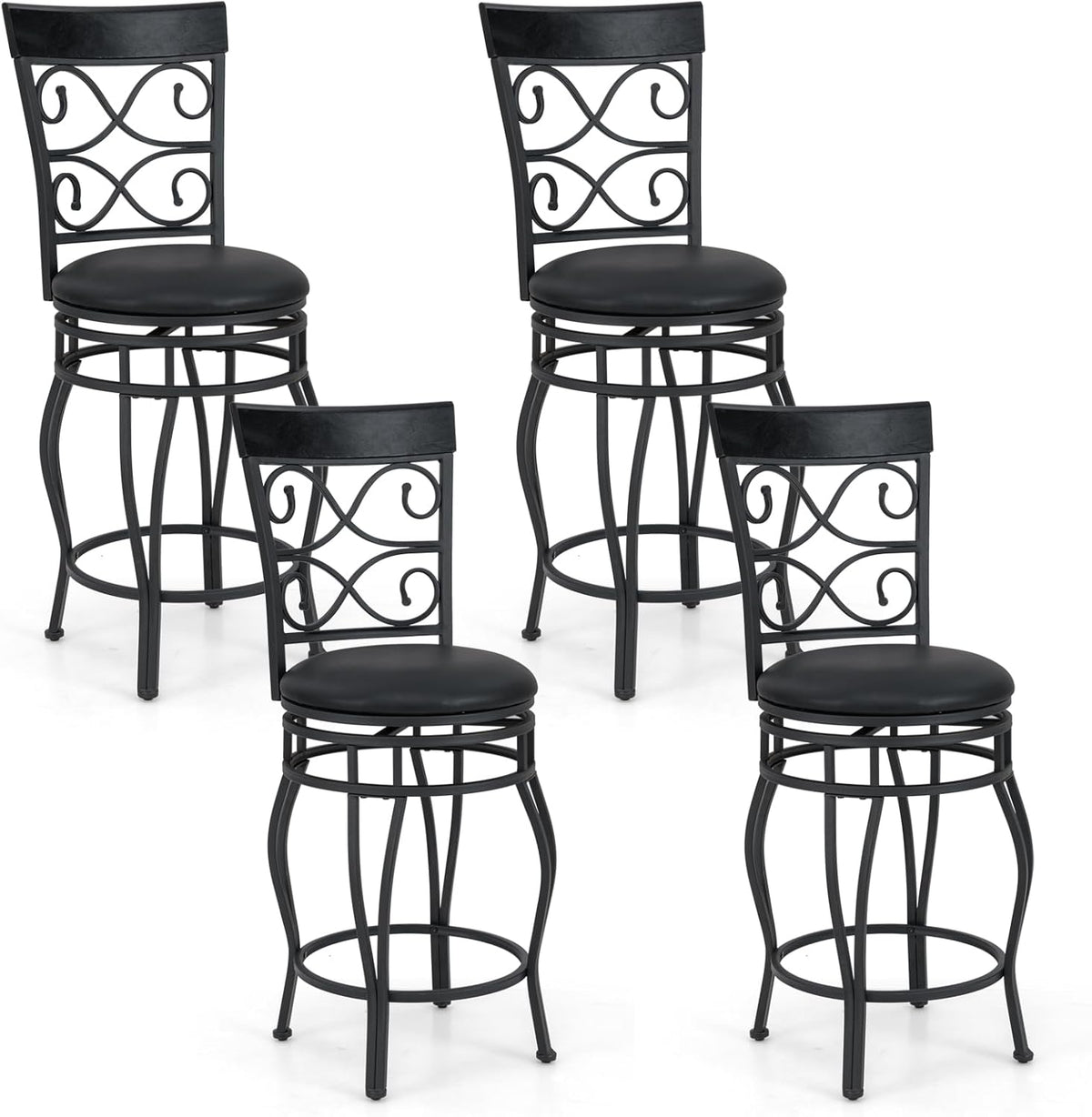 Goflame 26" Swivel Bar Stools Set of 2/4, Counter Height Bar Stools with Back, Upholstered PU Leather Seat, Black