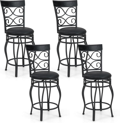 Goflame 26" Swivel Bar Stools Set of 2/4, Counter Height Bar Stools with Back, Upholstered PU Leather Seat, Black