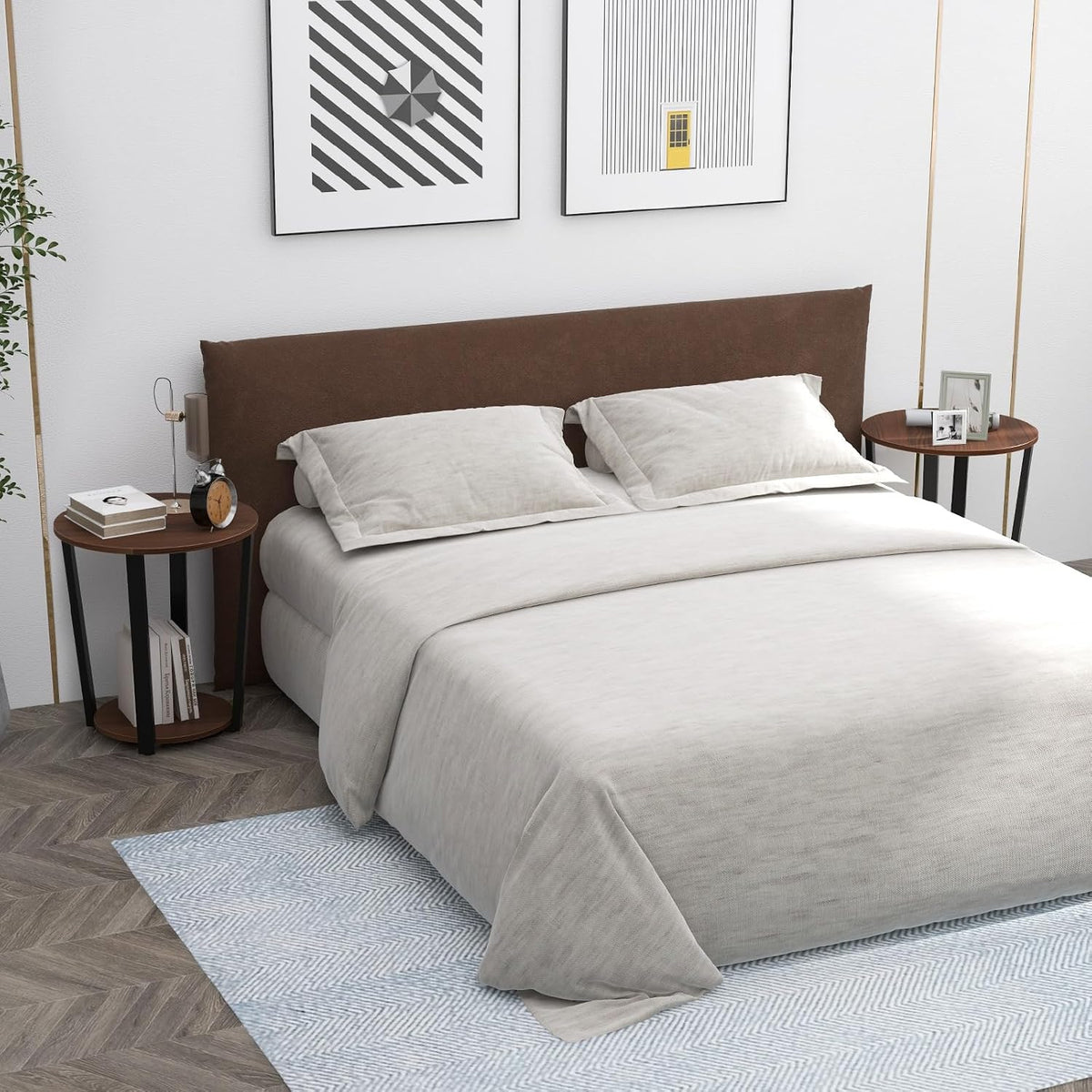 GOFLAME Round 2-Tier End Table with Storage Shelf Metal Frame for Bedroom Living Room