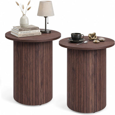 Goflame Round Side Table, Fluted Mid Century Modern Drum End Table | 22.5‘’ Wooden Pedestal Accent Nightstand for Bedroom