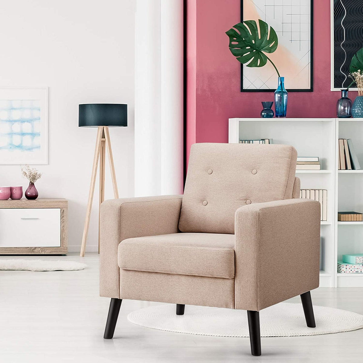 Goflame Modern Accent Chair, Mid-Century Upholstered Armchair Club Chair - Goflameus