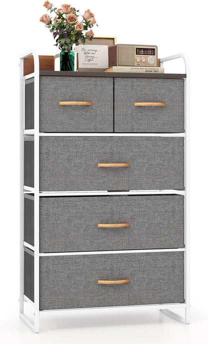 Goflame Sturdy Steel Frame & Wooden Top Vertical Organizer Unit for Closets, Bedroom Utility Dresser Chest (23 x 11.5 x 39 inch)