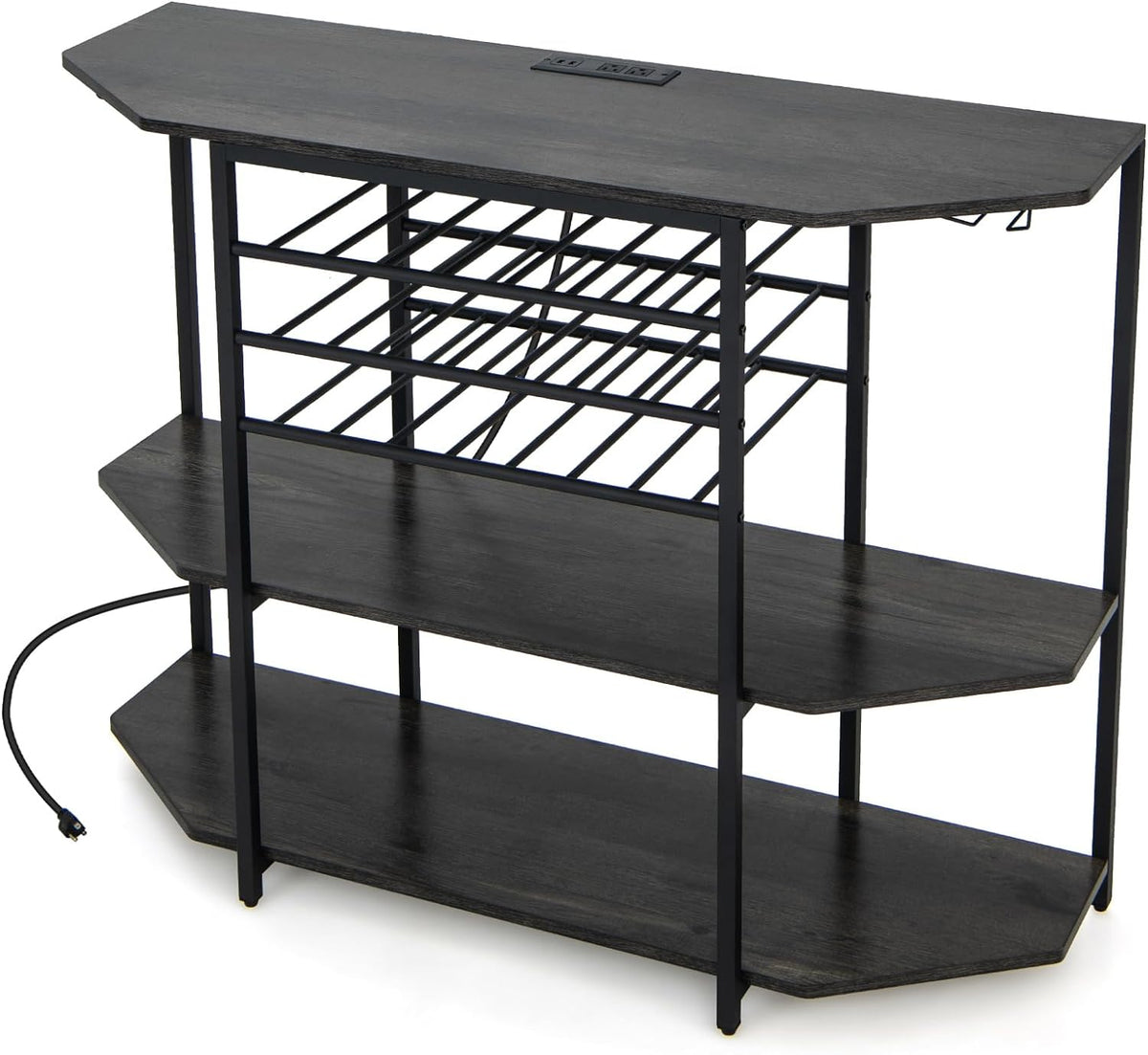 Goflame Wine Bar Cabinet with Power Outlet, Mini Coffee Bar Stand Table with 21 Bottle Wine Rack & Glass Holders