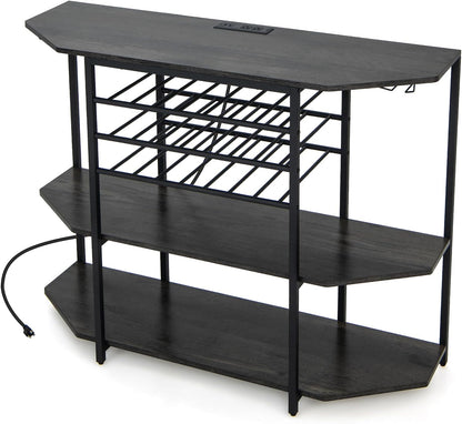 Goflame Wine Bar Cabinet with Power Outlet, Mini Coffee Bar Stand Table with 21 Bottle Wine Rack & Glass Holders