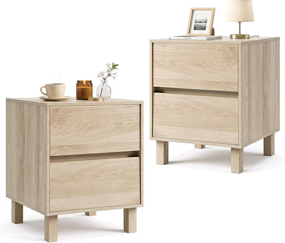 Goflame Modern Wood Night Stand w/2 Storage Drawers (1/2)