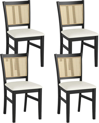 Goflame Rattan Dining Chairs Set of 2/4 Farmhouse Fabric Upholstered Kitchen Chairs with Rubber Wood Legs