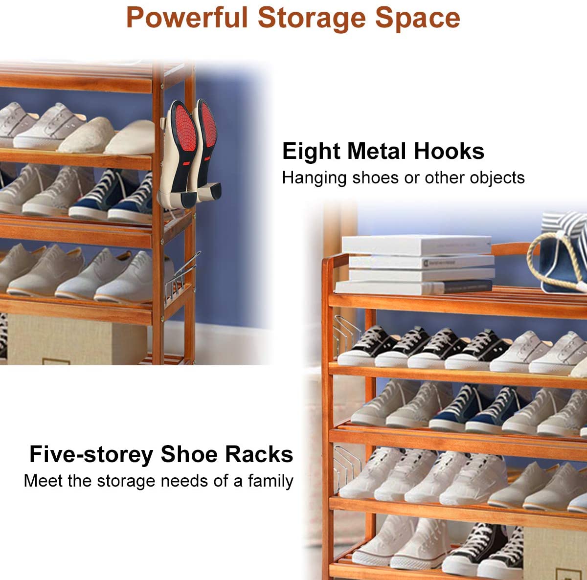 5-Tier Wood Shoe Rack Entryway Shoe Shelf Storage Organizer - Goflame