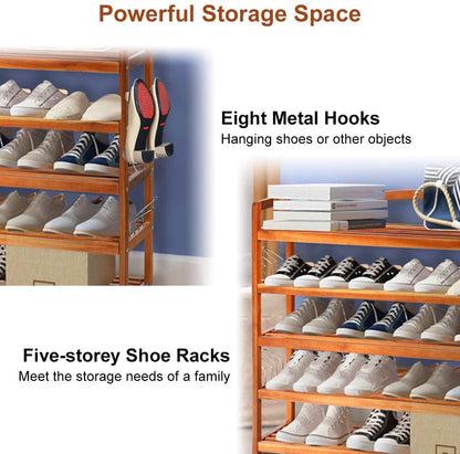 5-Tier Wood Shoe Rack Entryway Shoe Shelf Storage Organizer - Goflame