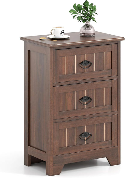 Goflame Nightstand with 3 Drawers, Bedside Table