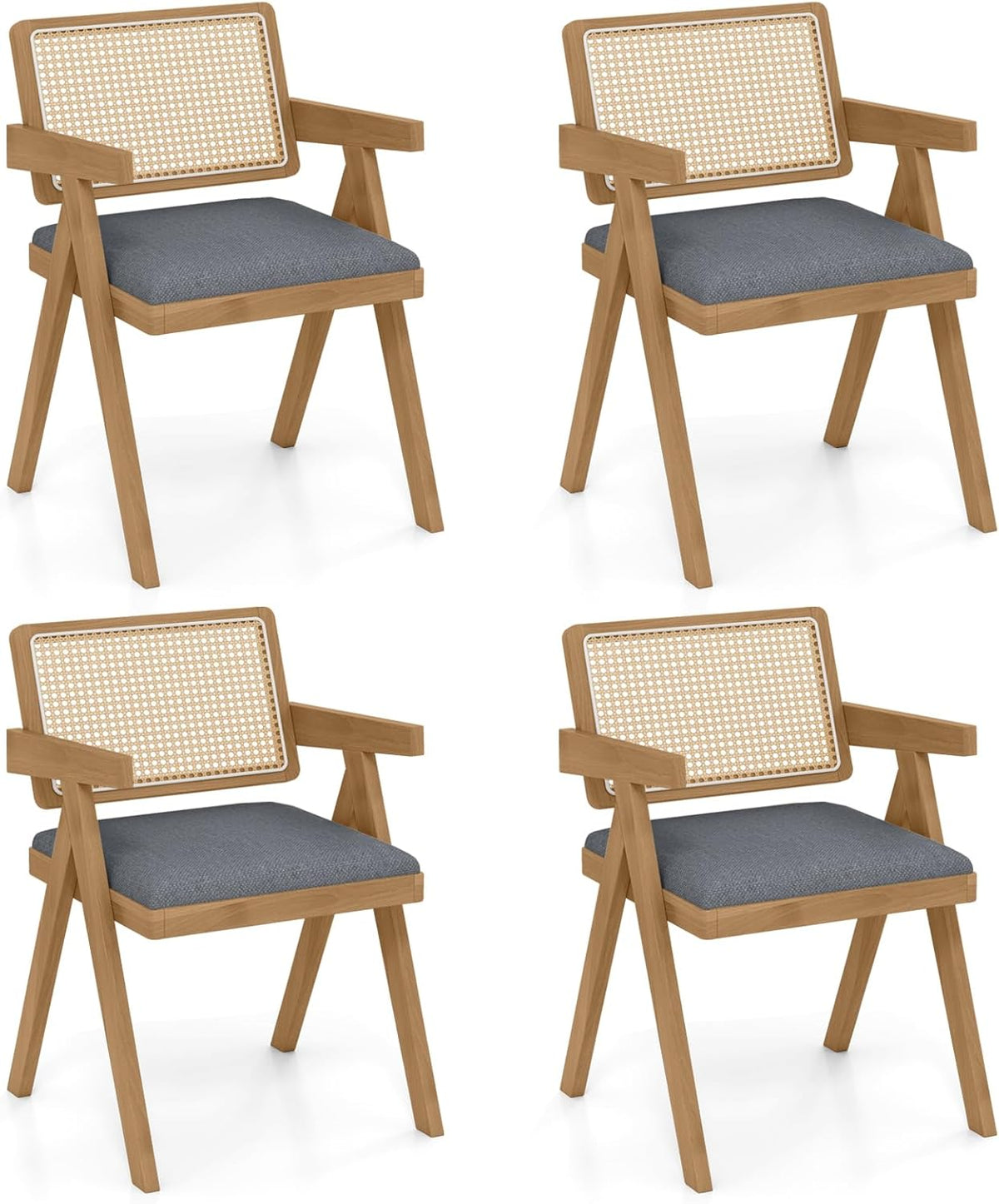 Goflame Rattan Dining Chairs, Leathaire Kitchen Chairs w/Armrests & Padded Cushion