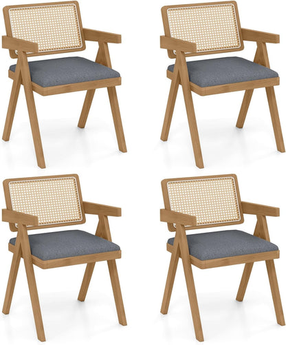Goflame Rattan Dining Chairs, Leathaire Kitchen Chairs w/Armrests & Padded Cushion