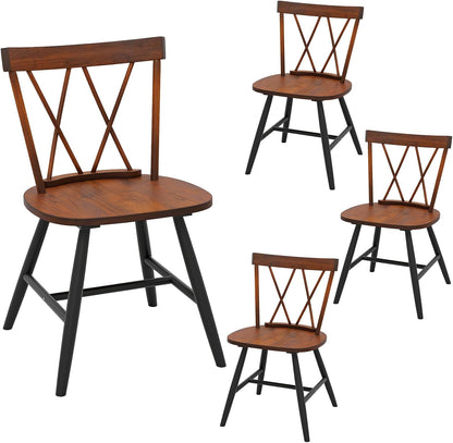 Goflame Wooden Dining Chairs Set of 2/4, Farmhouse Windsor Kitchen Chairs w/Cross Back, Wide Seat
