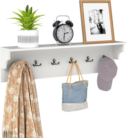 Goflame Wall-Mounted Storage Shelf | 31.5" Wooden Hanging Coat Rack with 6 Hooks