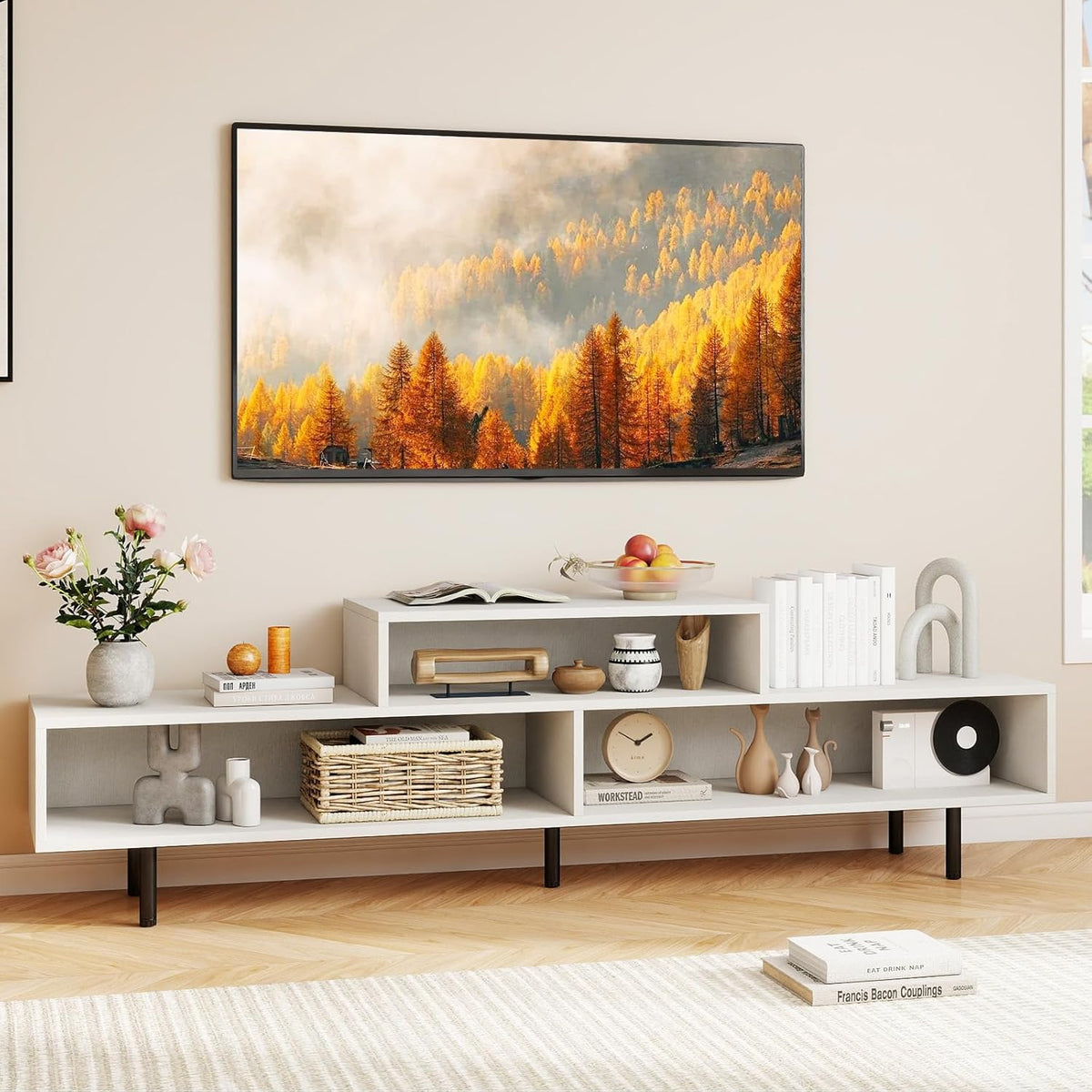 Goflame 3 Cubby TV Stand for 55/65/70 Inch TV | 63" Modern Entertainment Center