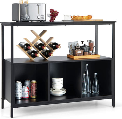 Goflame Buffet Sideboard, Wooden Cupboard, Kitchen Pantry w/Spacious Countertop, Large Open Shelf, 3 Cube Storage Cabinet