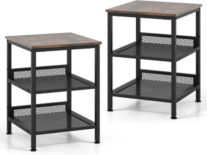 Goflame Stable Metal Frame Easy Assembly Accent Wood Look Printer Table Bedroom Nightstand(1,Black&Rustic Brown)