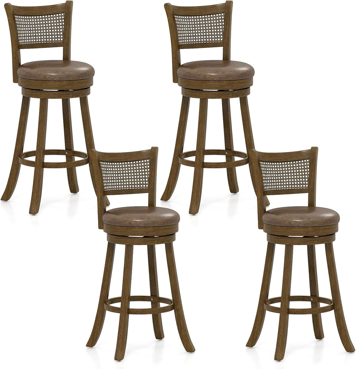 Goflame 30" Bar Height Bar Chairs with PE Rattan Backrest Upholstered Leathaire Barstools