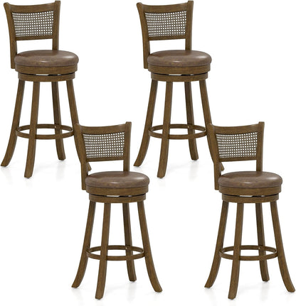 Goflame 30" Bar Height Bar Chairs with PE Rattan Backrest Upholstered Leathaire Barstools