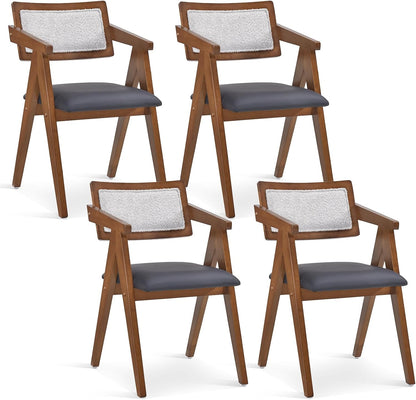 Goflame Wooden Dining Chairs Set of 2, Mid Century Upholstered Kitchen Chairs w/Leathaire Seat Cushions