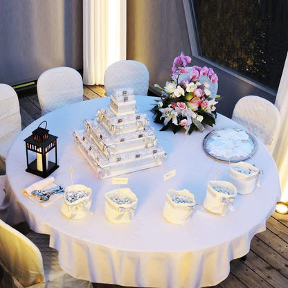 10 Pcs Round White Tablecloth 120-Inch, Premium Polyester Table Cover (White, 120") - Goflameus