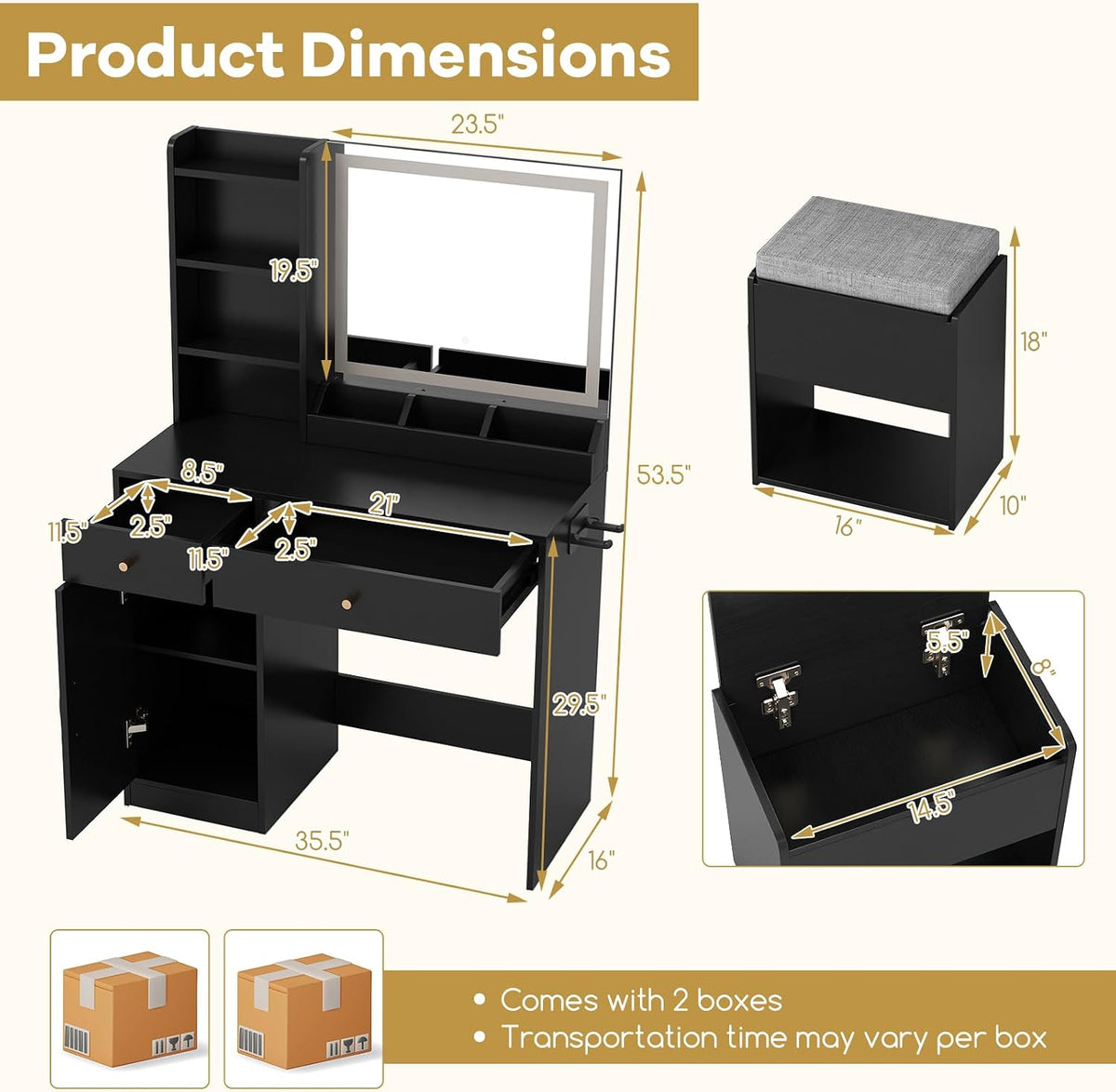 GOFLAME Makeup Vanity with Mirror and Lights