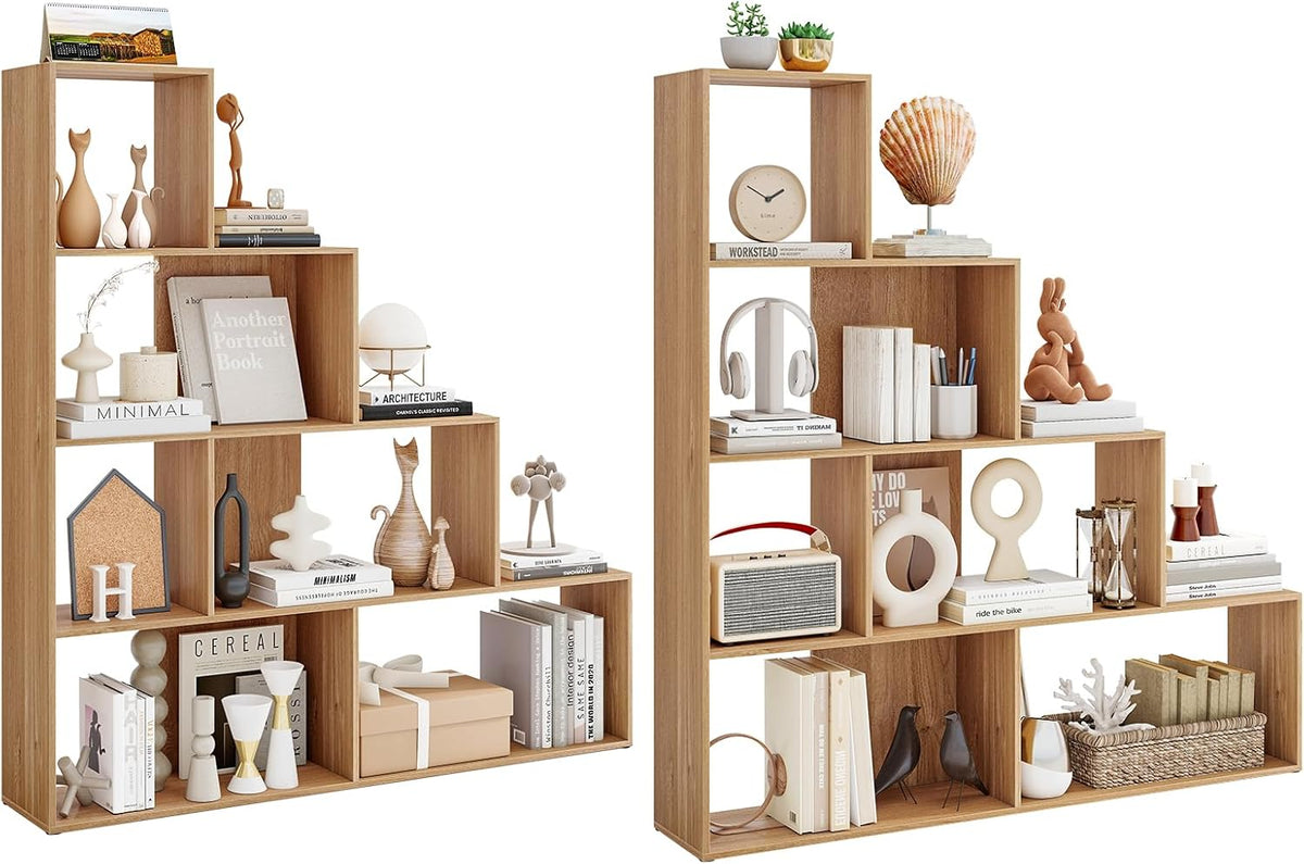 Goflame 6 Cube Geometric 4-Tier L-Shaped Bookcase with Cubes (1/2)