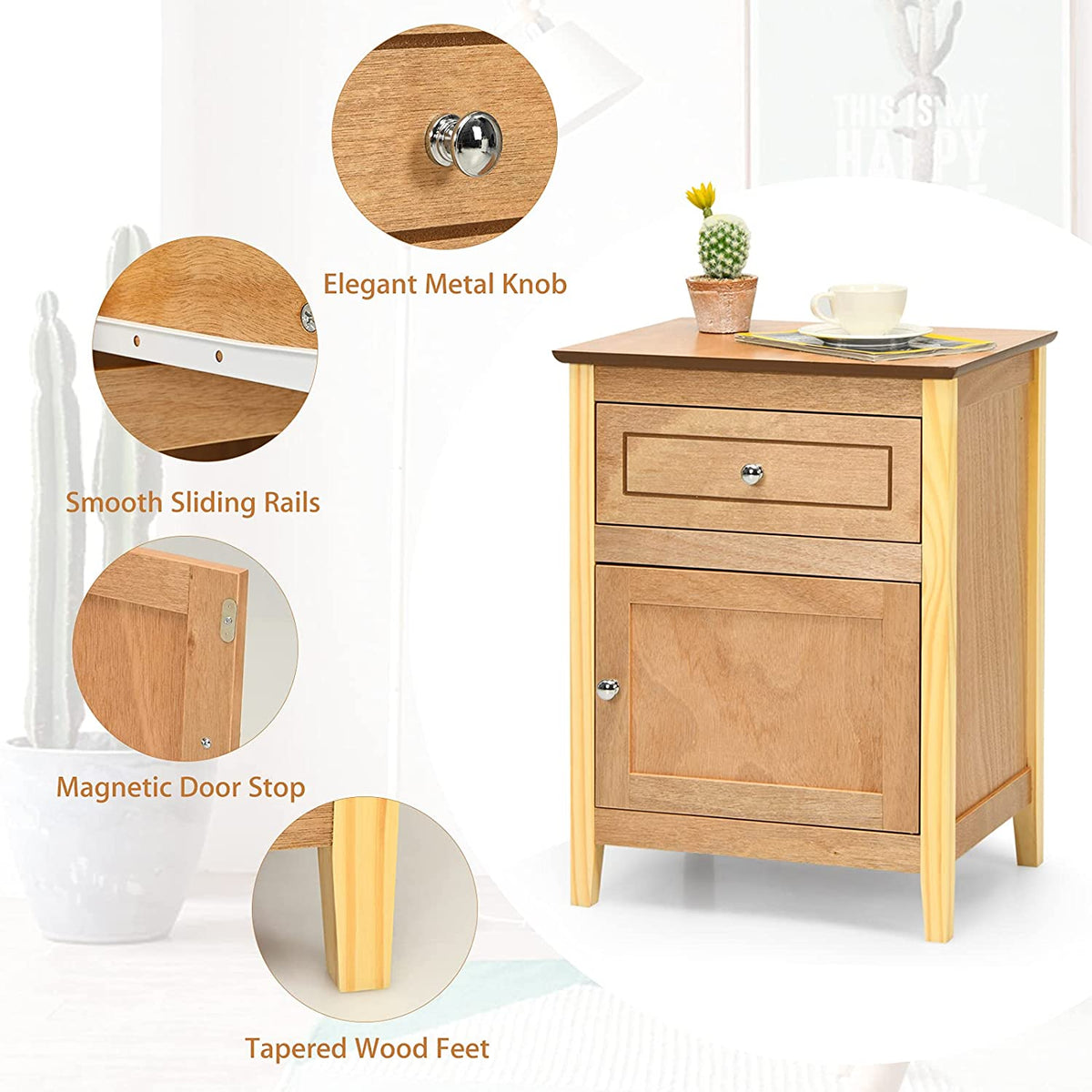Wooden End Table W/Shelf - Goflame